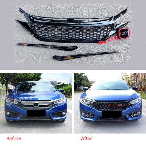 Front Grille Grill Mesh Honeycomb Style Mouldings Cover For Honda Civic 16-2017