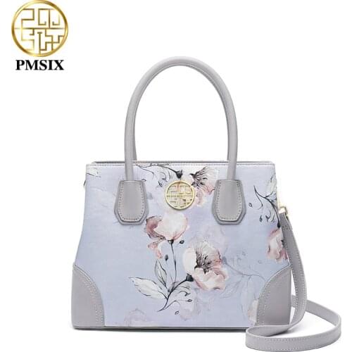 PMSIX Floral Print Women Silk Handbags Luxury Fashion Shoulder Bags Large Capacity Design Casual Ladies Crossbody Bag New 2021
