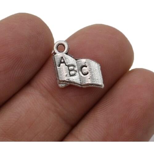 JAKONGO Antique Silver Plated ABC Book Charm Pendants for Jewelry Making Bracelet DIY Accessories 15mm 20pcs
