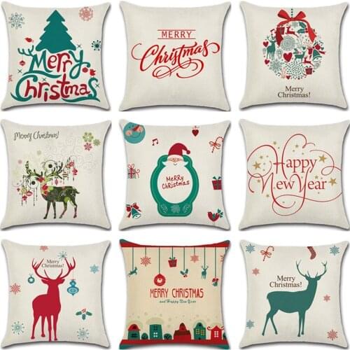 Christmas Style Cotton Linen Cushion Merry Christmas Santa Claus Car Sofa Decoration Cushion Pillow Case Happy New Year Gift