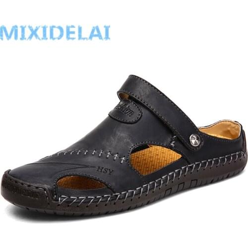 Summer sandals mens leather classic Roman slippers outdoor sports shoes beach rubber flip flops hiking large size 48 sandals