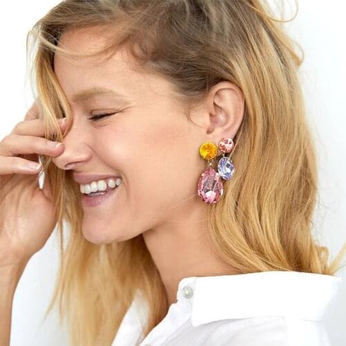 Water Drop Shape Pedant Colorful Crystal Women drop Earring Fashion Copper Metal Luxury Banquet Jewelry