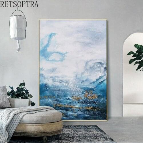 Modern Abstract Stysle Canvas Print Painting Blue Gold Color Wall Art Poster for Living Room Decor Simplicity Artwork Picture
