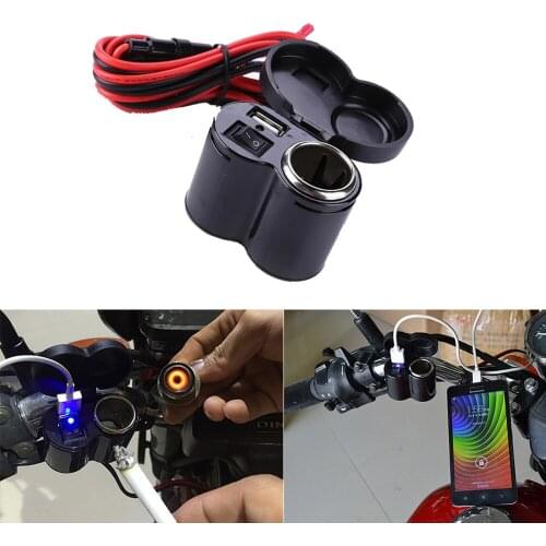 Motorcycle Scooter Handlebar USB Charger Waterproof LED Lighter Socket Plug Ceramic Insulation Material Cigarette Lighter Socket