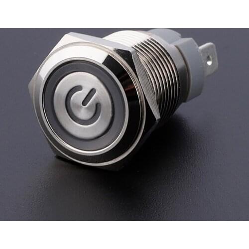 Max 15A Ampere Power Logo Switch 16/19/22MM Latching Momentary Push Button IP67 Waterproof 12V Blue LED Illuminated Switch