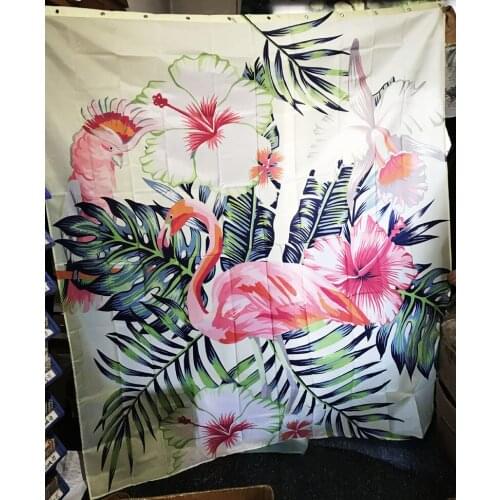 Llustration Style Plants & Bird Pattern Custom Shower Curtain Bathroom Waterproof Mildewproof Polyester Fabric With 12 Hooks