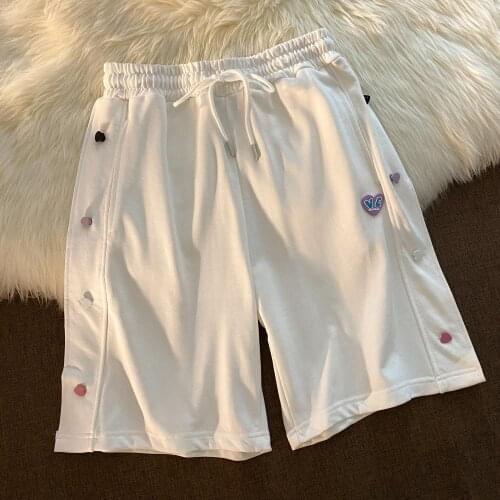 Шорты женский Summer Women‘S ’Shorts 2021 New Love Button Solid Loose Shorts Female Elastic Waist Casual Short Pants