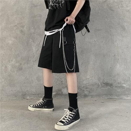 Women Elastic Waist Shorts Ladies 2021 Summer Fashion Plus Size Streetwear Casual Cargo Shorts With Chain Pockets Jogging Shorts