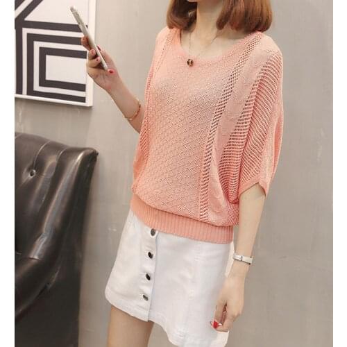 Hollow Out Summer Women Knitted Pullover Tops Causal Loose Girls Half Sleeve Ladies Jumper Thin Cool Pullovers Sweaters Female