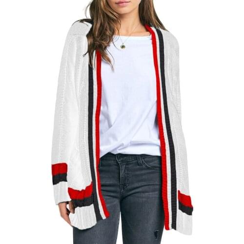 Autumn Winter Sweater Women Long Striped Pocket Knitted Cardigan Women Knitting New Loose Cardigan Largo Mujer