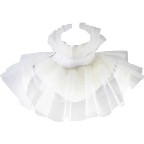 Women Vintage Victorian Mesh Ruffled Fake Stand Collar Layered Tulle Button Closure Neck Ruff Clown Choker Shawl Wrap Cosplay Co