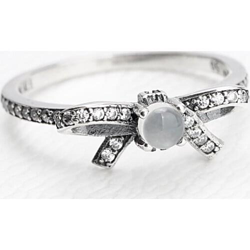 Women Ring 925 Sterling Silver Bow knot with Tie Clear Cubic Zircon Stones Fit original Ring for Female Jewelry