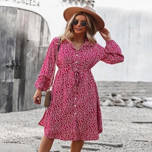 Woman Spring Autumn Print A-Line Shirt Dresses Drawstring Waist Long Sleeve Y2K Dress For Womens Clothing 2021 Vestido De Mujer