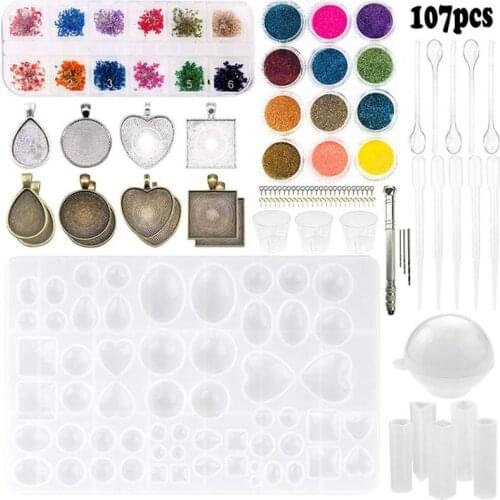 107pcs Silicone Resin Jewelry Casting Mold DIY Pendant Tools Set for Beginners