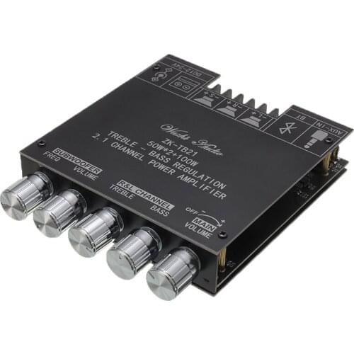 2.1Channel Class D Bass Treble Bluetooth5.0 Power Subwoofer Amplifier Board HiFi Stereo Aux Amplifier Board 2*50W+100W TPA3116D2