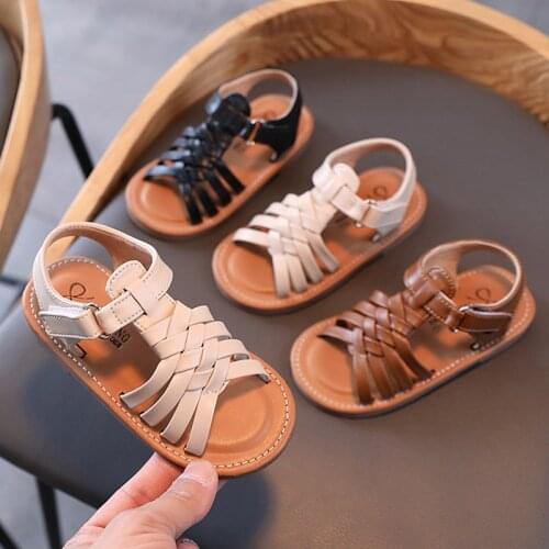 2021 Summer Kids Sandals Weave Casual Shoes T Strap Beach Shoes Leather Girls Princess Shoes Soft Baby Children Toddlers