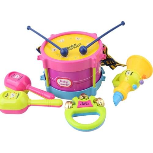 5pcs Educational Baby Kids Roll Drum Musical Instruments Band Kit Children Toy Baby Kids Gift Set