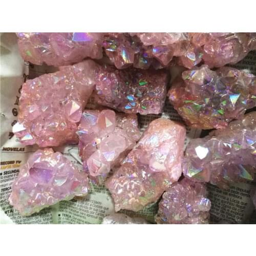 500g Wholesale natural pink angel aura crystal cluster electroplating Titanium coating quartz cluster stone Healing
