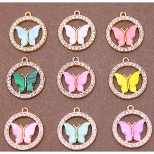 6Pcs/set Colorful Shiny Butterfly Resin Womens Necklace Earring DIY Jewelry Making Supplies Cute Butterfly Pendant Accessories