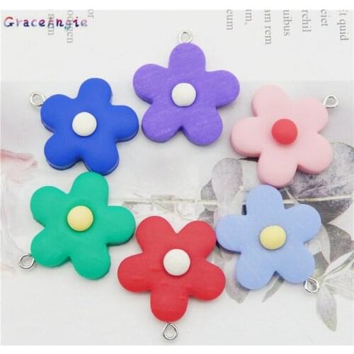 6PCS Mix flower flatback Resin necklace pendant With Hook earrings Accessories Gift 25mm DIY Embellishment Headwear accessories