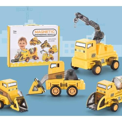 Childrens Wooden Building Blocks Magnetic Engineering Vehicles Montessori Educational Model Truck Loader Crane Kids Gift