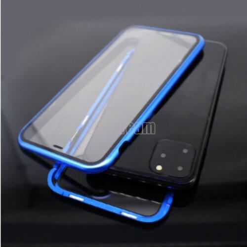 50PCS for iPhone 11 Pro Max 6 6s 7 8 Plus X Xs Max Xr Magnetic Adsorption Metal Frame Double Side Tempered Glass Case Cover
