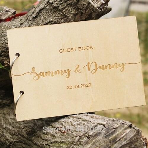 Personalized Name And Date Calligraphy WeddingGuest Book Laser Engraved Wedding Guest Book,Rustic Wooden Guestbook,Photo Album
