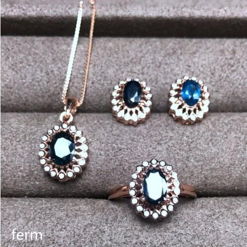 KJJEAXCMY exquisite jewelry 925 pure silver inlaid natural sapphire ladies jewelry set rings Pendant Earrings 4 sets
