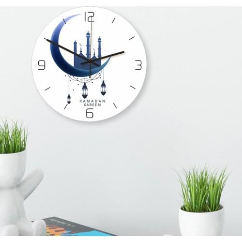 Nordic Minimalism Classic Wall Clock Muslim Moon Mosque Pattern Frameless Round Wall Living Room Clock Ramadan Decoration