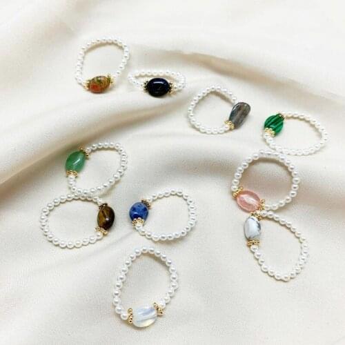 Momiji Freshwater Pearl Beads Rings for Women Natural Stone Boho Jewelry Elastic Adjustable Wedding Ring Gift Wholesale Prices