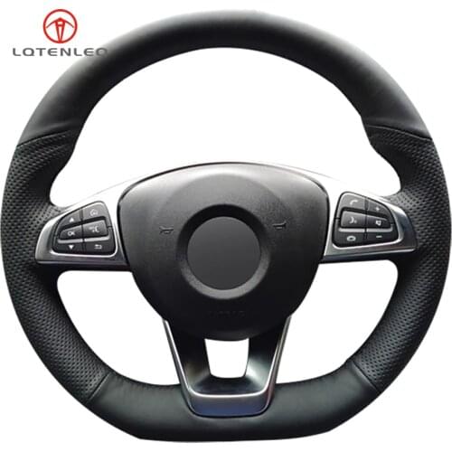 LQTENLEO Black Genuine Leather Car Steering Wheel Cover for Mercedes Benz C200 C250 C300 B250 B260 A200 A250 Sport CLA220 CLS400