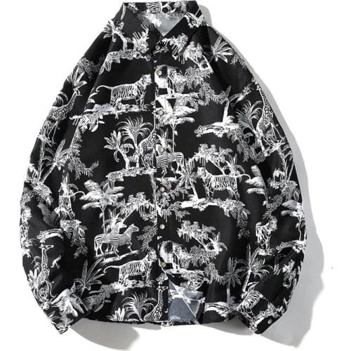 2021 Mens Long Sleeve Loose Couple Shirts Camisa Masculina Streetwear Coats Floral Printing French Cuff Shirts Size M-5XL