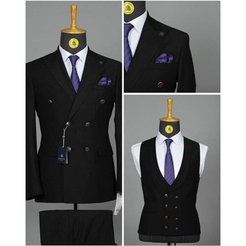 Double Breasted Black 3 Pieces Men Suits Costume Homme Wedding Prom Terno Masculino Slim Groom Tuxedo Best Man Blazer Vest Pant
