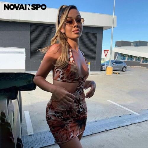 NOVAINSPO Printing Cut Out Sleeveless Outfis For Women High Waist Skinny Fashion Casual Backless Dress 2021 Aesthetic