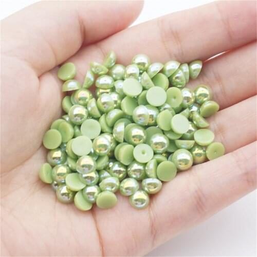 1000/500pcs 2-5mm and Mixed Size Grass Green AB Glue on ABS Imitation Half Round Pearls Resin Flatback Beads For Jewelry Making