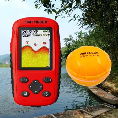 Portable Fish Finder Wireless Sonar Sensor Fishfinder Depth Locator with Fishes Size, Water Temperature, Bottom Contour Display
