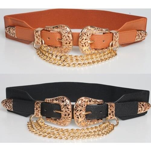 Punk Exaggerated Chain Belt for Women Double-headed Buckle Tassel Ladies Belt Waist Belt Waistband For Dress Jeans Accessories