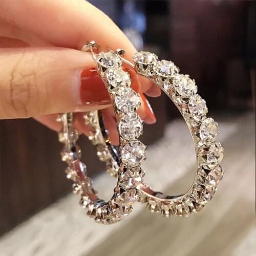 Huitan Luxury Oversize Hoop Earrings for Women Micro Paved Shiny CZ Versatile Style Female Daily Wear Ear Loop Fashion Jewelry