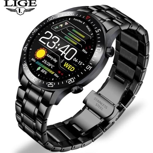 LIGE 2020 New Steel Band Smart Watch Men For Android IOS Phone Heart Rate IP68 Waterproof Full Touch Screen Luxury Smartwatch