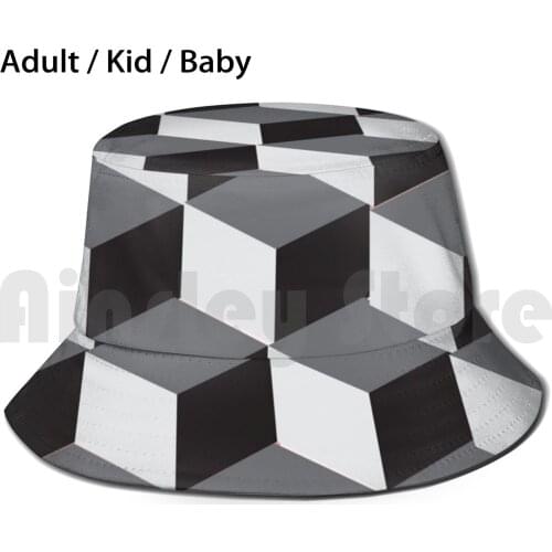 Black Cube Sun Hat Foldable UV Protection Black White Cube Shape 3D Grey Shade Form Geometric Angle Modern City