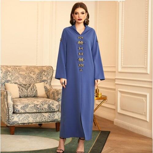 Rhinestone Hooded Abaya Dress Women Muslim Fashion Dubai Arab Long Robe Caftan Turkey Musulman Hijab Vestidos Islamic Clothing