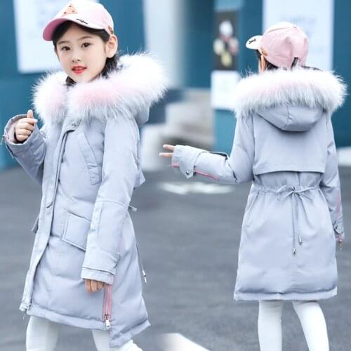 5-14 Years Children Girl Jacket Thick Long Winter Warm Coat Fashion Fur Collar Hooded Outerwear Clothes For Kids Girl Coat