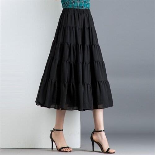 New Autumn Plus Size Women Vestidos Chiffon Long Skirt Korean Fashion Femme High Waist Falda Mujer Summer Large Size Skirt M-8XL