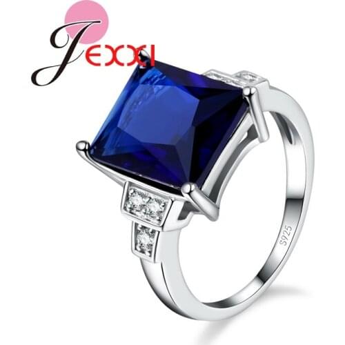 Women Simple Wedding Blue CZ Crystal Engagement Rings Fashion Jewelry 925 Sterling Silver Women Wedding Rings Band