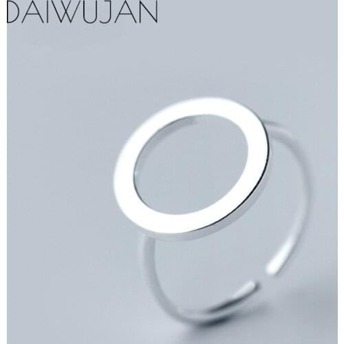 DAIWUJAN Real 925 Sterling Silver Hollow Round Adjustable Open Rings Minimalist Jewelry For Women Girl Party Accessories
