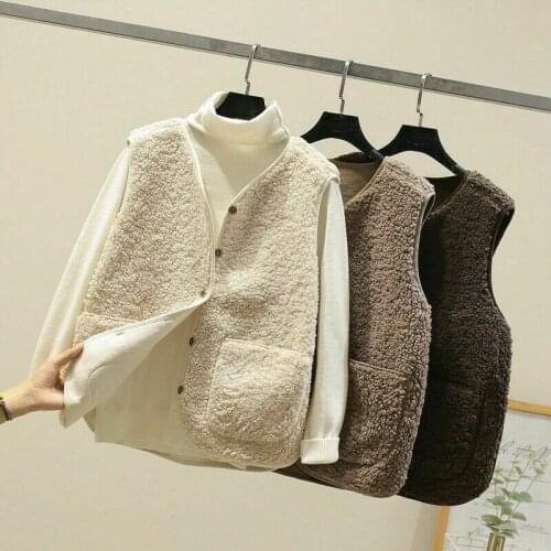 Women Fleece Vest Sleeveless Cardigan Outwear Warm Jacket with Pockets Waistcoat