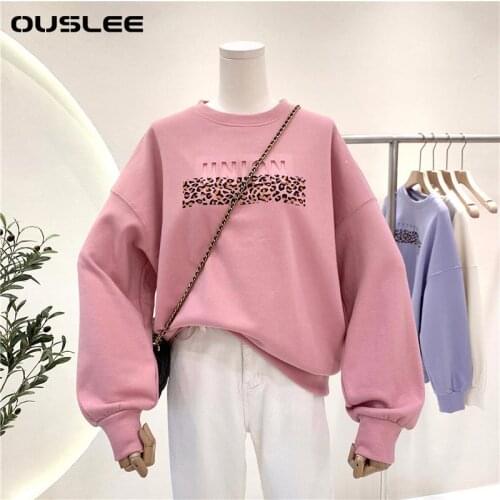 OUSLEE Autumn Women Oversized Harajuku Hoodie Pullover Regular Sweatshirt Long Sleeve Pullover Tops Crewneck Street Sweatshirt