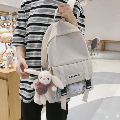 Cute Women Backpack Rabbit Pendant Kawaii School Bag for Teenage Girls Lovely Style Transparent Nylon Female Backpack Mochilas