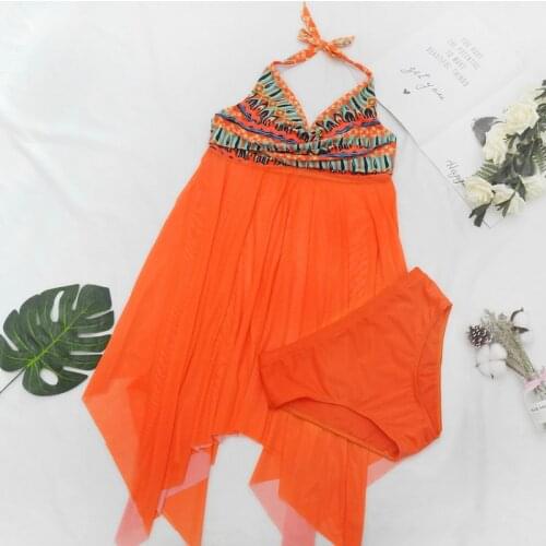 Women Sexy Swimwear Bikini One Piece Swimsuit Halter Deep V Print Mesh Beachwear Kaftan Loose Swimwear Swimsuit Plus Size M-3XL