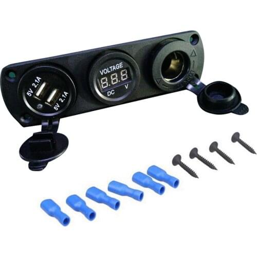 12V-24V Universal 3 In 1 Cigarette Lighter Socket Splitter Dual USB 4.2A Charger Power Adapter Outlet Car With LED Voltmeter